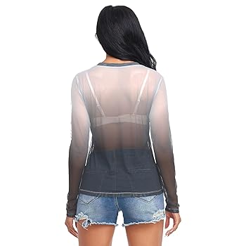 トップス MEDI GRADIENT SHEER SET TOP ameri Black White Gradient Long Sleeve Sheer Blouse Mesh Crop Tops